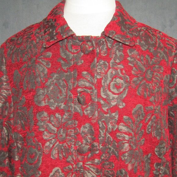 Chicos Red Metallic Tapestry Brocade Topper Coat Womens M 1 Regal Whimsygoth - Picture 2 of 9